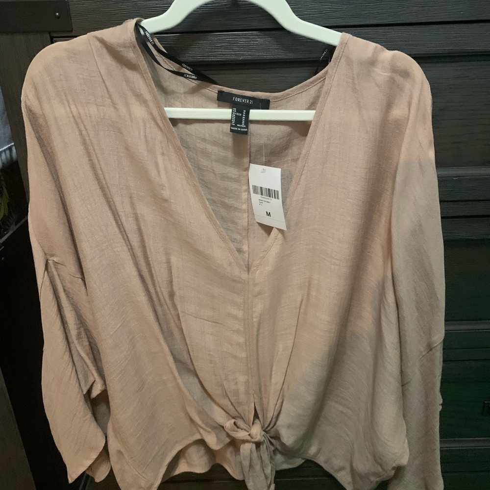Forever 21 Women's Blouse - Light Blush Tie-Front Top